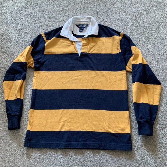 Lands' End Navy and Gold Striped Rugby Shirt - Picture 1 of 9